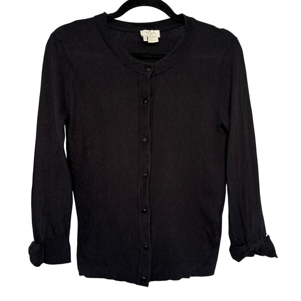 Kate Spade Genevieve Bow sleeve cardigan sweater black cotton cashmere